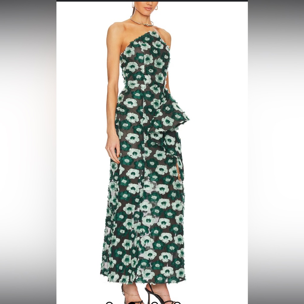 Elliatt Green Floral Strapless Peplum Gown
